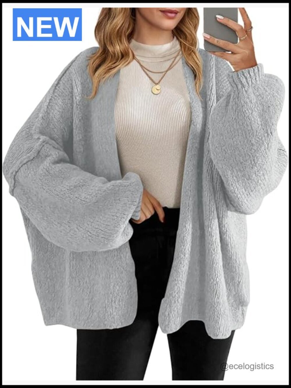 Oversized Chunky Knit Cardigan Open Front Long Lantern Sleeve Fall
